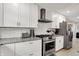 Updated kitchen features stainless steel appliances, granite countertops, and white cabinets at 1421 Laurel St, Indianapolis, IN 46203