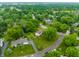 Aerial view of a residential area with tree-lined streets and well-maintained yards at 15203 Shoreway Ct, Carmel, IN 46032