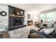 Inviting living room features a fireplace, area rug, and neutral furniture at 15203 Shoreway Ct, Carmel, IN 46032