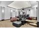 Home theater room with tiered seating, projector, screen, and comfortable seating for an immersive viewing experience at 16731 George Gang Blvd, Westfield, IN 46062
