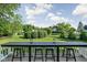 Backyard view from the deck of a home, showcasing the well-maintained lawn and trees for a serene outdoor experience at 4956 Waterside Cir, Carmel, IN 46033