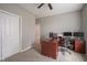 Spacious home office showcasing neutral walls, a closet, and a ceiling fan at 7632 Nestucca Trl, Noblesville, IN 46062