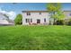 Expansive backyard featuring a lush lawn, patio area, and mature trees at 8745 Providence Dr, Fishers, IN 46038