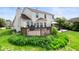 Spacious backyard featuring a deck, patio and lush landscaping, creating a private retreat at 9915 Wellsford Cir, Indianapolis, IN 46236