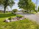 View of the house address number display surrounded by decorative rock and yard at 116 E Railroad St, Fountaintown, IN 46130