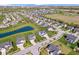Expansive aerial view of a Gathering-friendly suburban community with a pond and manicured lawns at 13410 Mancroft Dr, Fishers, IN 46037