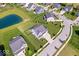 Beautiful aerial view of a well-maintained home with a lush green lawn and a picturesque pond in a suburban neighborhood at 13410 Mancroft Dr, Fishers, IN 46037