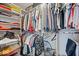 A spacious walk-in closet has shelves and hanging racks that fill the entire space at 13410 Mancroft Dr, Fishers, IN 46037