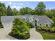 An aerial view displays a large property with mature trees, manicured gardens, and circular drive at 13909 Springmill Rd, Carmel, IN 46032