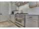 Elegant kitchen boasts a stainless steel ZLINE oven, sleek gray cabinetry, and tiled backsplash at 17346 Newton Main St, Westfield, IN 46074