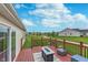 Cozy back deck with comfortable outdoor seating and view of the grassy yard and walking path at 17949 Scout Ln, Westfield, IN 46074