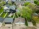 Aerial view of a home's backyard with a garage, green lawn, and surrounding residential neighborhood at 2016 Central Ave, Indianapolis, IN 46202