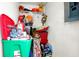 View inside the storage room or shed with plastic bins and assorted seasonal items at 2726 Dawson St, Indianapolis, IN 46203
