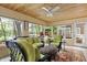 Inviting sunroom featuring wood ceilings, a ceiling fan, and comfortable seating with lake views at 3602 Bay Rd S Dr, Indianapolis, IN 46240