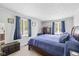 Bedroom with a blue bedspread, hardwood floors, gray walls, and natural light through the windows at 5312 Larita Ln, Anderson, IN 46017