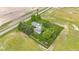 Aerial view of a home with fenced yard, surrounded by lush trees and bordering rural farmland at 5855 S 25 W, Lebanon, IN 46052