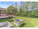 Lush backyard with a wooden deck, manicured lawn, and garden beds for planting at 6818 Bluffridge Dr, Indianapolis, IN 46278