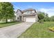 Well-maintained two-story home with brick accents, a two-car garage, and mature landscaping at 6818 Bluffridge Dr, Indianapolis, IN 46278