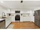 Modern kitchen with stainless steel appliances, white cabinets, and hardwood floors, offering a clean and stylish design at 735 Lexington Ave # 23, Indianapolis, IN 46203