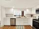 Bright kitchen with white countertops and cabinets, stainless steel appliances, and hardwood flooring for a sleek design at 735 Lexington Ave # 23, Indianapolis, IN 46203