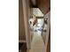 Galley kitchen with white cabinets, wood paneling, and vinyl flooring at 803 W 12Th St, Anderson, IN 46016