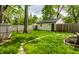 A well-maintained backyard with a charming storage shed, lush lawn, and privacy fence at 1240 E 56Th St, Indianapolis, IN 46220