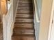 A modern staircase with hardwood steps, white railings, and a clean design for a stylish transition between floors at 14058 Southwood Cir, Fishers, IN 46037