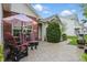 Relax on the patio with comfortable seating and a charming umbrella, perfect for outdoor enjoyment at 1663 Sweetgum Dr, Greenwood, IN 46143