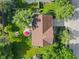 Captivating aerial view showcases the roof, patio area, firepit, and beautifully landscaped yard of the home at 1783 Trillium Ct, Avon, IN 46123