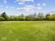 Expansive green yard with mature trees, under a beautiful blue sky at 2399 E Mckay Rd, Shelbyville, IN 46176
