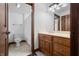 Bathroom featuring a toilet and shower visible from the doorway at 4128 Whitetail Woods Dr, Bargersville, IN 46106