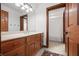 Bright bathroom with wood cabinets, a large mirror, and a shower at 4128 Whitetail Woods Dr, Bargersville, IN 46106