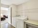 Functional laundry area with a washer, dryer, and shelving for storage, conveniently located near living area at 4602 Amesbury Pl, Westfield, IN 46062