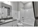 Clean bathroom with tub-shower combo, white subway tile, and neutral decor at 5062 Foxley Park Ln, Avon, IN 46123