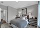 Neutral bedroom with a bed with decorative pillows, end tables, and window at 5062 Foxley Park Ln, Avon, IN 46123