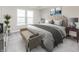 Serene primary bedroom with plush carpeting, neutral tones, and a view of the outdoors through large windows at 588 Bluestem Ln, New Whiteland, IN 46184
