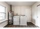 Functional laundry area with new washer and dryer and a water heater at 6137 Evanston Ave, Indianapolis, IN 46220