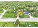 An aerial view of a neighborhood with tree-lined streets and well-maintained properties at 745 N Madison St, Fortville, IN 46040