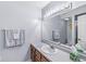 Bathroom featuring a wide mirror, generous vanity, and decorative towel racks at 8047 Van Ness Way, Indianapolis, IN 46240