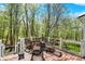 A wooden deck features outdoor seating, ideal for relaxing and enjoying views of nature at 8820 Mud Creek Rd, Indianapolis, IN 46256