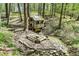 Whimsical backyard playhouse nestled amidst the trees, offering a magical outdoor space at 8820 Mud Creek Rd, Indianapolis, IN 46256
