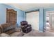Blue bedroom featuring plush armchairs, closet, blue-themed decor, and natural light at 10143 Winslow Way, Fishers, IN 46037