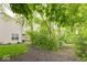 Lush backyard with green grass, mature trees, and a mulched path leading to a private seating area at 12253 Bedrock Ct, Fishers, IN 46037