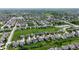 Overhead view of a large residential community featuring tree-lined streets, green spaces, and various home styles at 12722 Moonseed Dr, Carmel, IN 46032