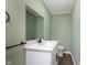 Stylish powder room with a modern vanity and decorative mirror at 2442 Guilford Ave, Indianapolis, IN 46205