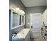 Well-lit bathroom with a white vanity, mirror, and a view of the interior at 36 N Ewing St, Indianapolis, IN 46201