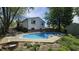 Manicured backyard with in-ground pool and established landscaping at 492 Pelenor Dr, Franklin, IN 46131
