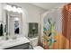 Bathroom featuring modern mirror, toilet, sink, and decorative shower curtain at 6429 Yuma Ct, Whitestown, IN 46075