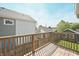Enjoy outdoor living on this deck with wood railing overlooking the backyard at 701 Lincoln St, Indianapolis, IN 46203