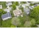 Aerial view showcasing the backyard, mature trees, and a glimpse of the neighborhood at 7249 Tappan Dr, Indianapolis, IN 46268